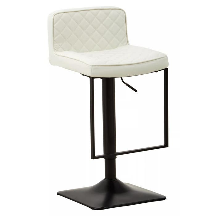 White Leather Effect Bar Stool with Black Stainless Steel Squared Design Base