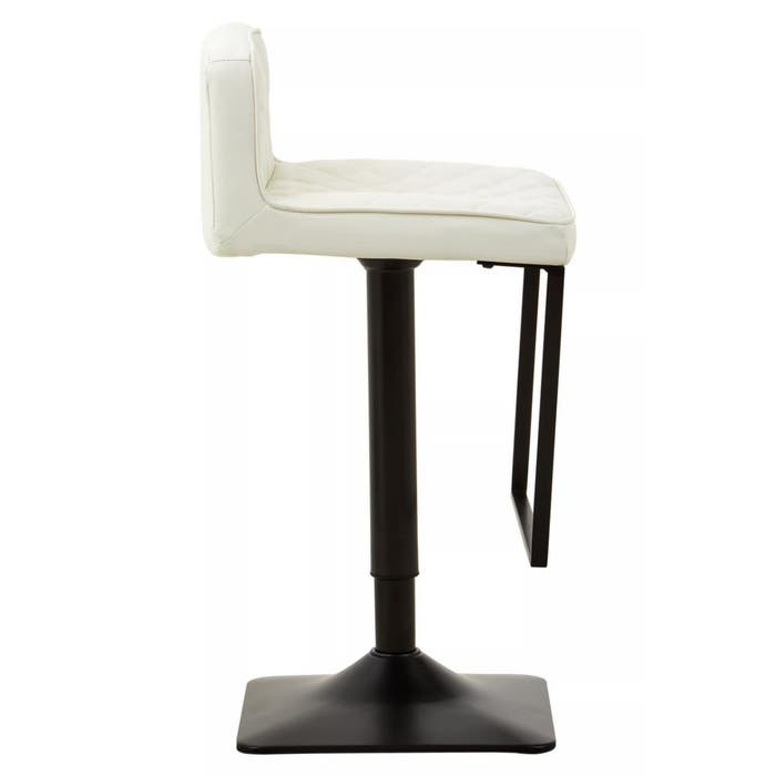 White Leather Effect Bar Stool with Black Stainless Steel Squared Design Base