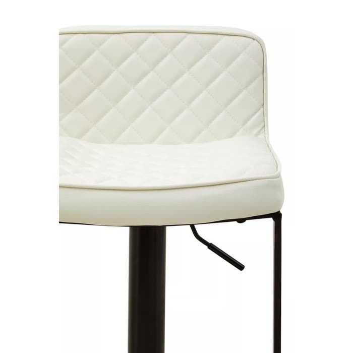 White Leather Effect Bar Stool with Black Stainless Steel Squared Design Base