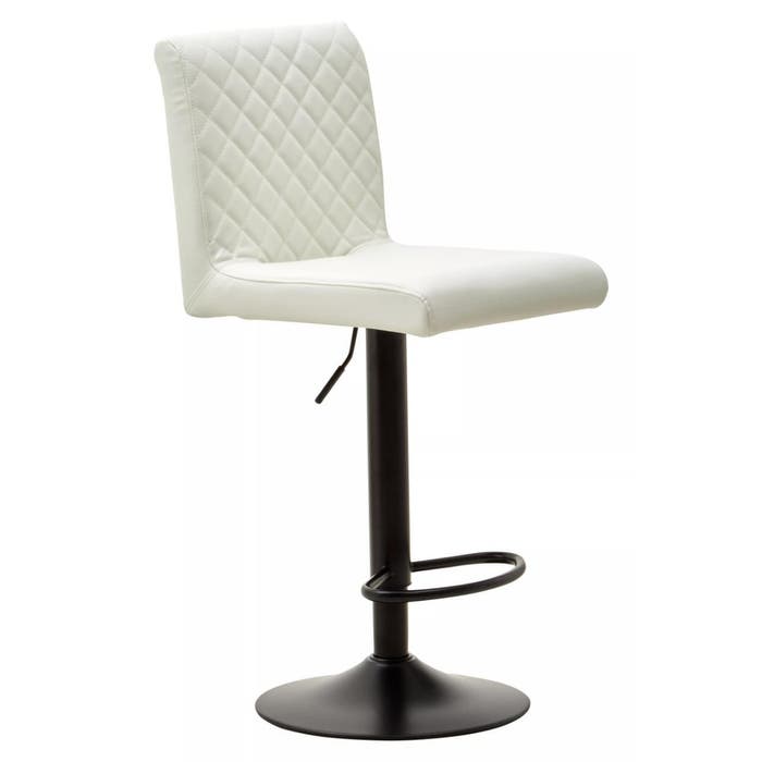 White Leather Effect High Back Bar Stool with Black Stainless Steel Rounded Base