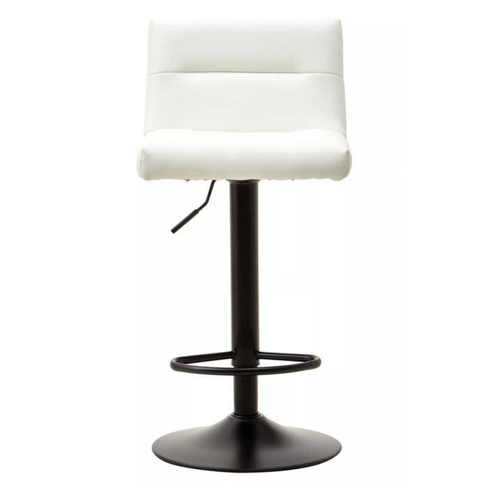 White Leather Effect Bar Stool with Black Stainless Steel Round Base