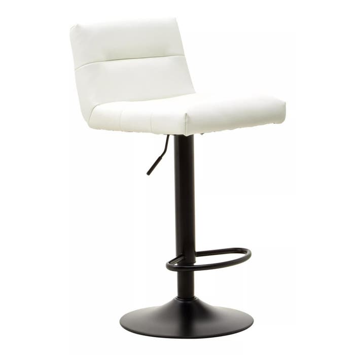 White Leather Effect Bar Stool with Black Stainless Steel Round Base