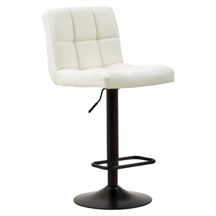 White Leather Effect Squared Back Bar Stool with Black Stainless Steel Rounded Base