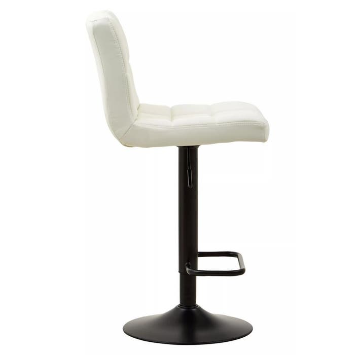 White Leather Effect Squared Back Bar Stool with Black Stainless Steel Rounded Base