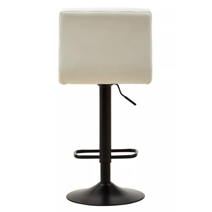 White Leather Effect Squared Back Bar Stool with Black Stainless Steel Rounded Base