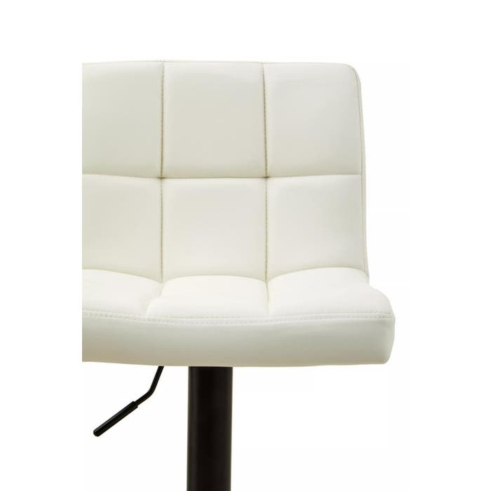 White Leather Effect Squared Back Bar Stool with Black Stainless Steel Rounded Base