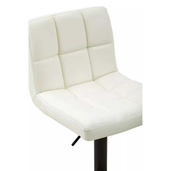 White Leather Effect Squared Back Bar Stool with Black Stainless Steel Rounded Base