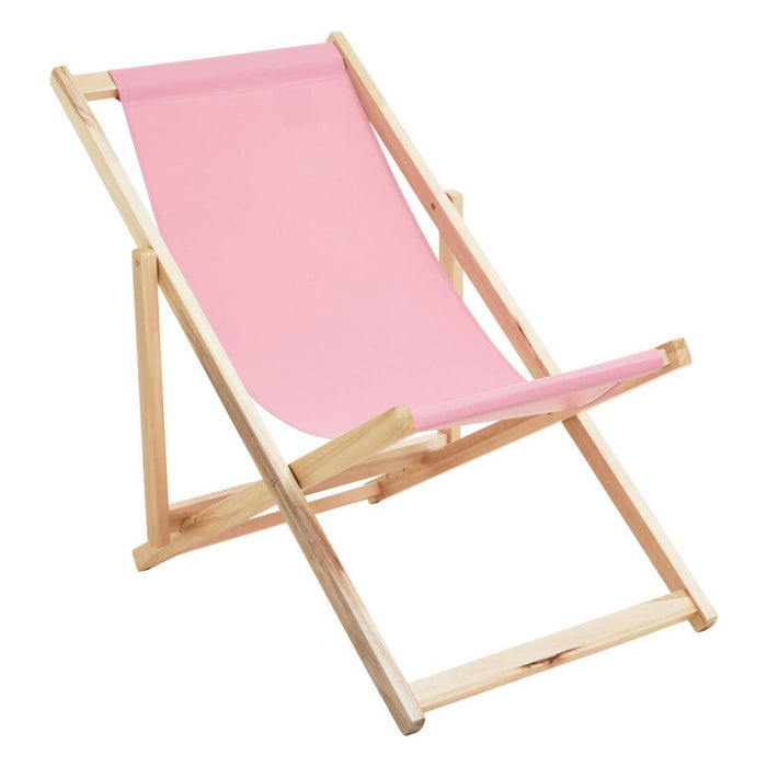 Pink Deck Chair with Wooden Frame