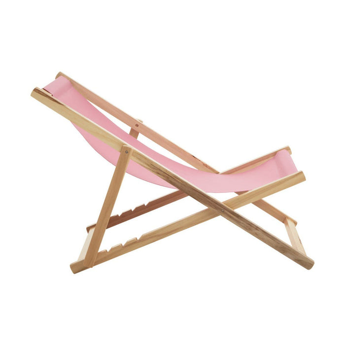 Pink Deck Chair with Wooden Frame