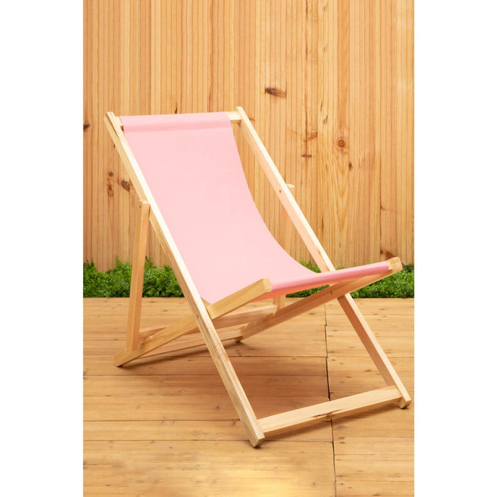 Pink Deck Chair with Wooden Frame