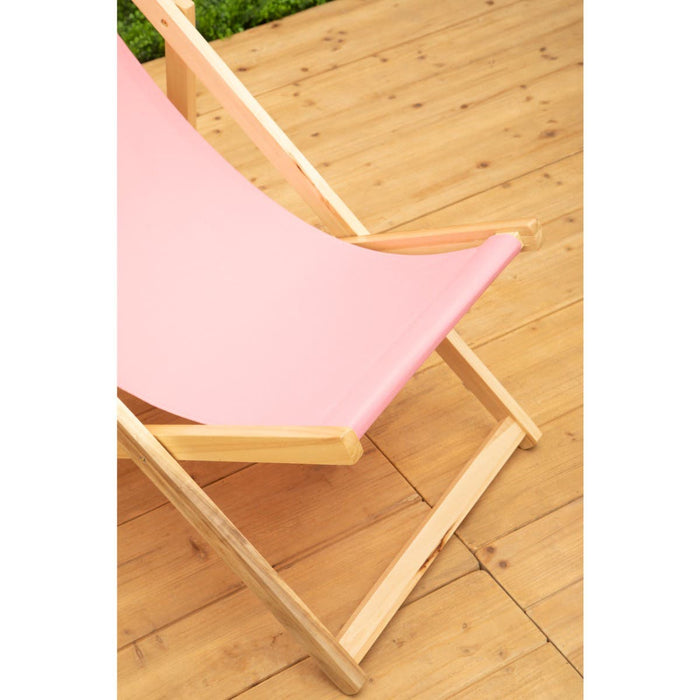 Pink Deck Chair with Wooden Frame