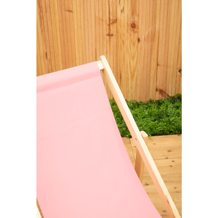 Pink Deck Chair with Wooden Frame