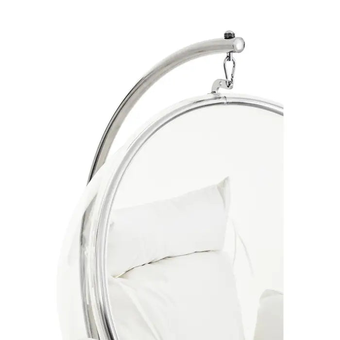 Circular Hanging Chair with Round Silver / Chrome Base with Cream Cushions