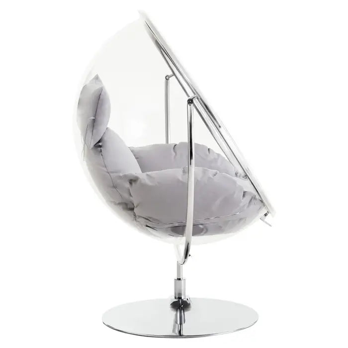 Circular Orb Chair with Round Silver / Chrome Base with Grey Cushions