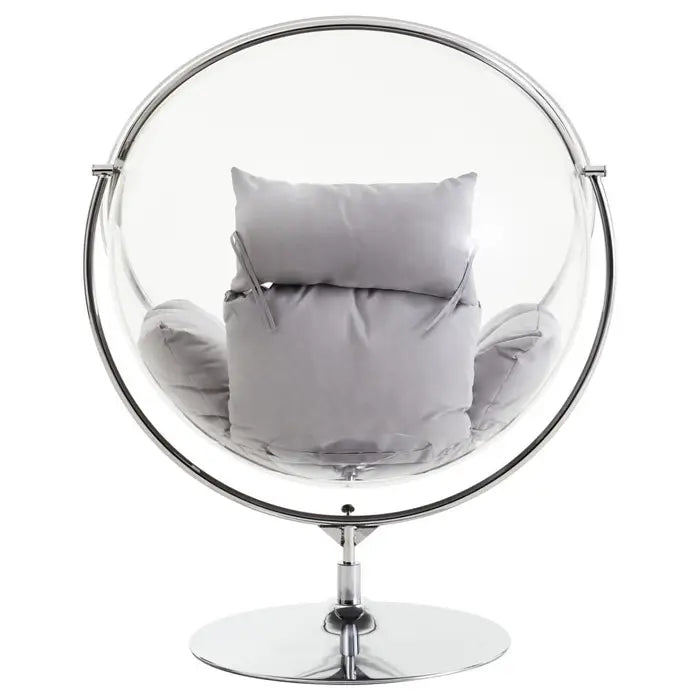 Circular Orb Chair with Round Silver / Chrome Base with Grey Cushions