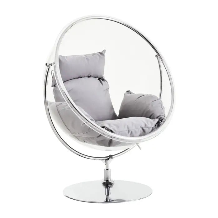 Circular Orb Chair with Round Silver / Chrome Base with Grey Cushions