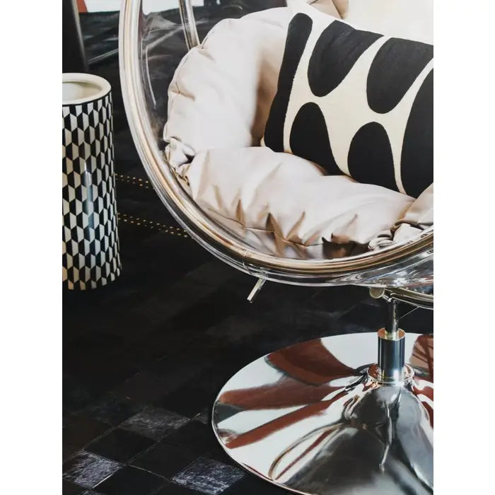 Circular Orb Chair with Round Silver / Chrome Base with Grey Cushions