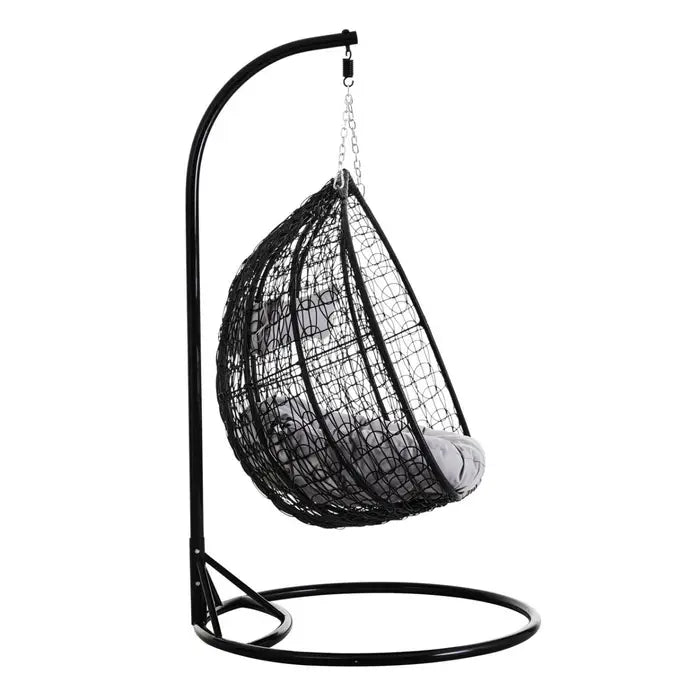 Garden / Conservatory Egg Double Hanging Chair with Round Base - Black