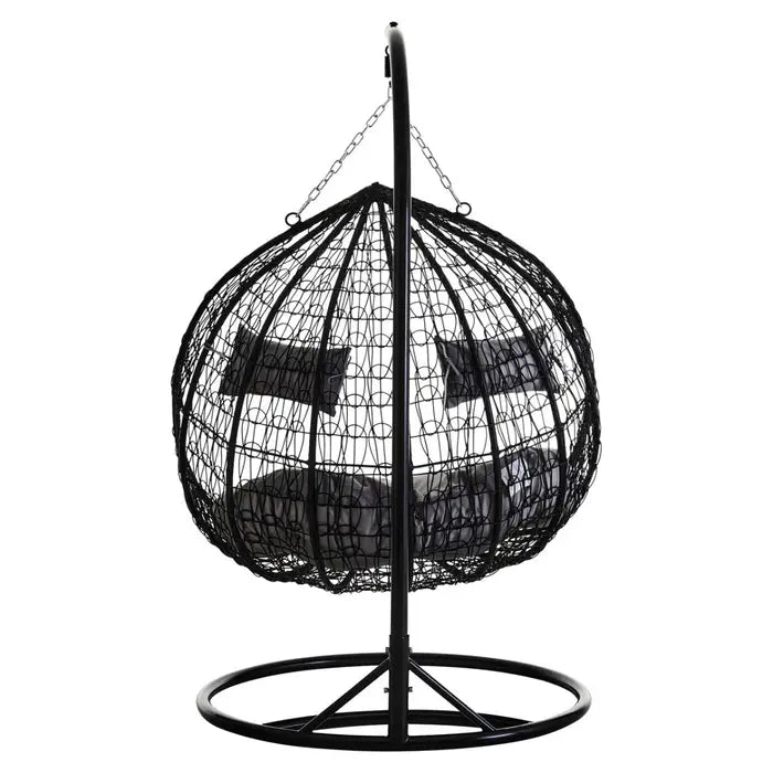 Garden / Conservatory Egg Double Hanging Chair with Round Base - Black