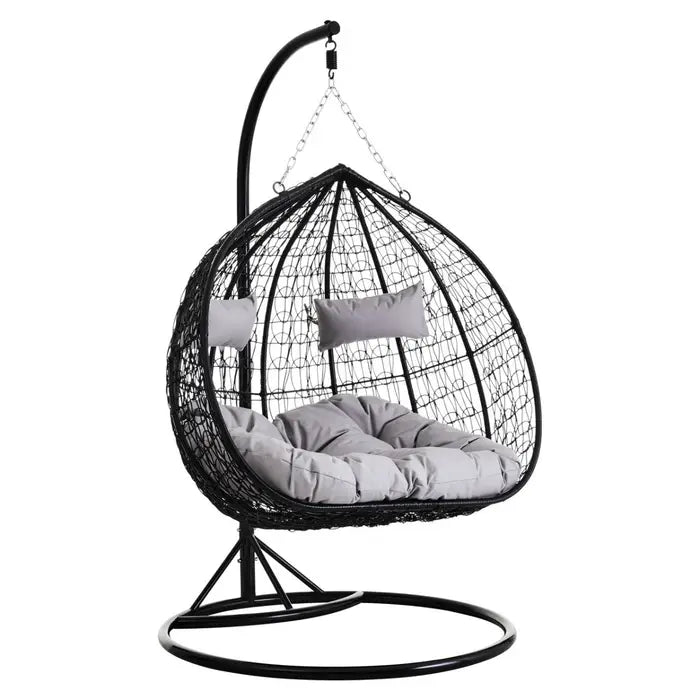 Garden / Conservatory Egg Double Hanging Chair with Round Base - Black