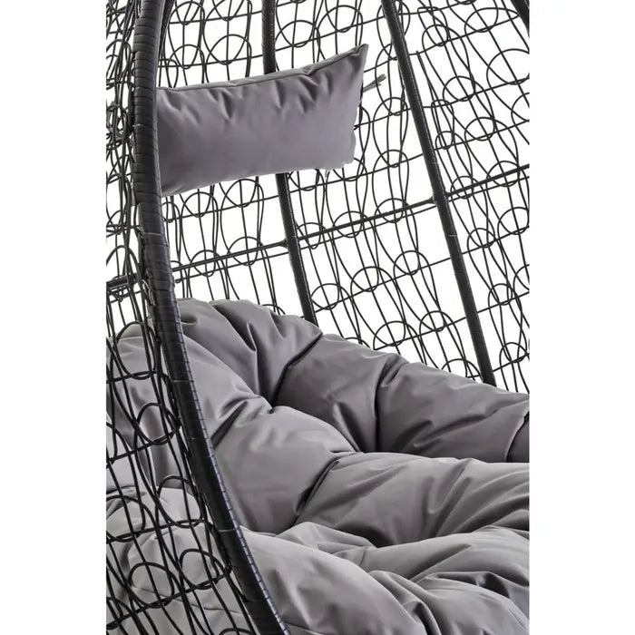 Garden / Conservatory Egg Double Hanging Chair with Round Base - Black