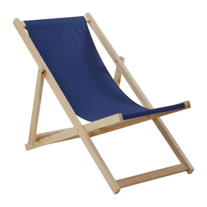 Blue Deck Chair with Wooden Frame