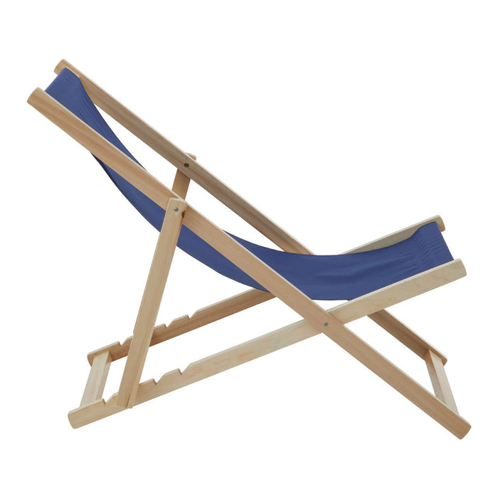 Blue Deck Chair with Wooden Frame