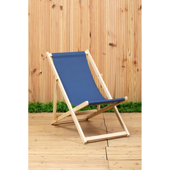 Blue Deck Chair with Wooden Frame