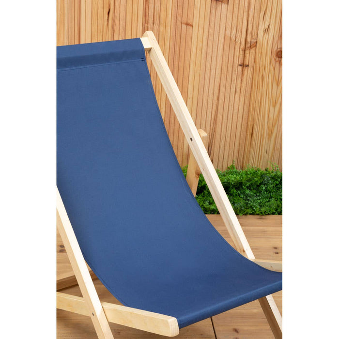 Blue Deck Chair with Wooden Frame