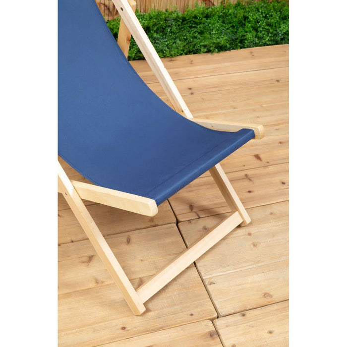 Blue Deck Chair with Wooden Frame