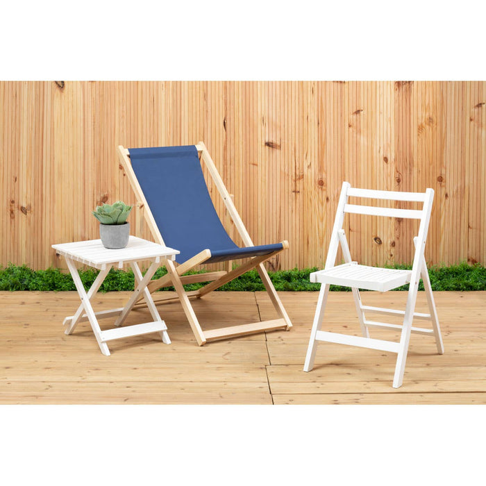 Blue Deck Chair with Wooden Frame