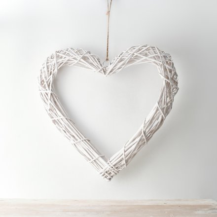 Woven Wicker Heart White - 2 Sizes