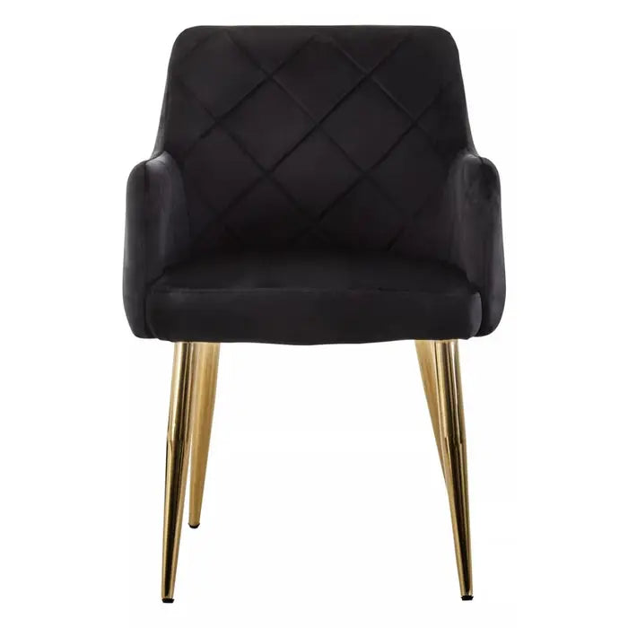 Black Velvet Angular Dining Chair with Gold Legs