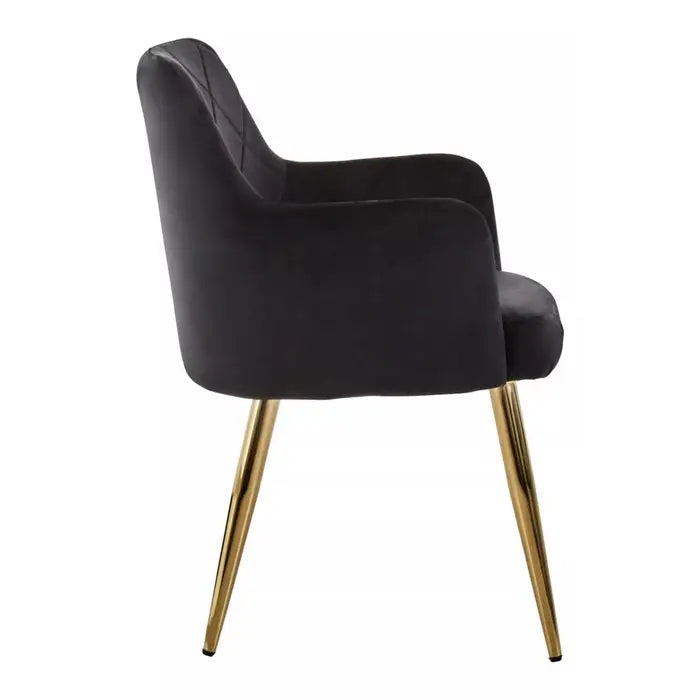 Black Velvet Angular Dining Chair with Gold Legs