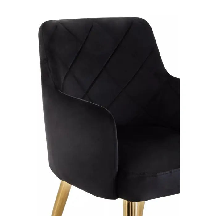 Black Velvet Angular Dining Chair with Gold Legs