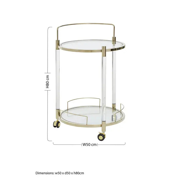 Oria Round Clear and Gold Drinks Trolley