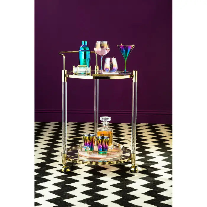 Oria Round Clear and Gold Drinks Trolley