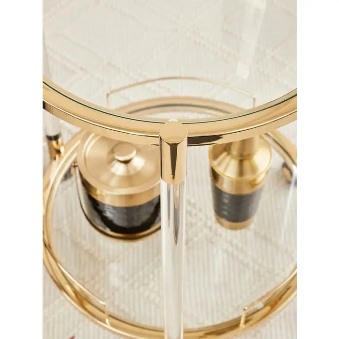 Oria Round Clear and Gold Drinks Trolley