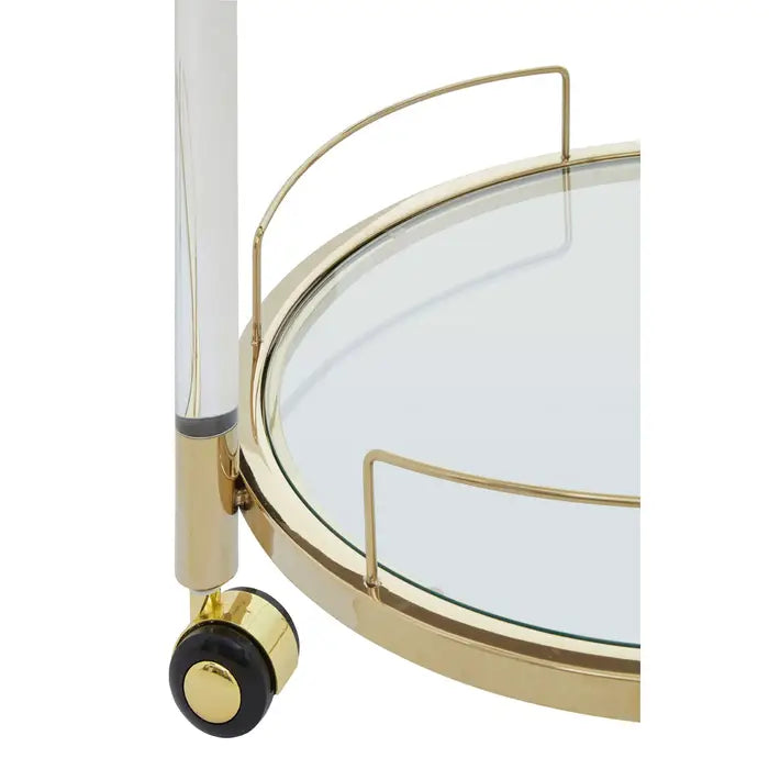 Oria Round Clear and Gold Drinks Trolley