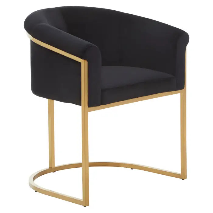 Black Velvet and Matte Gold Tub Design Dining Chair