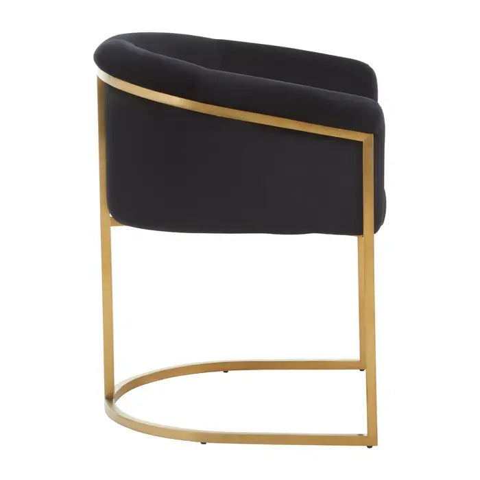 Black Velvet and Matte Gold Tub Design Dining Chair