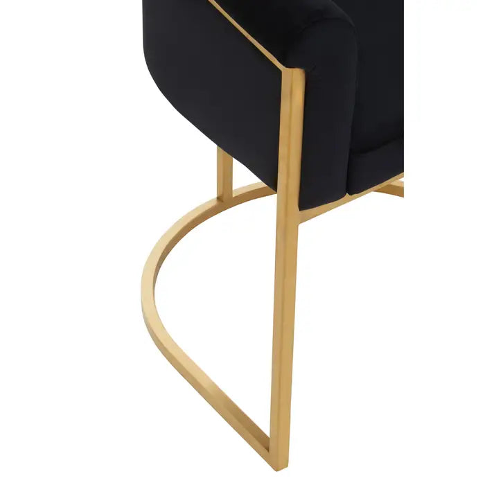 Black Velvet and Matte Gold Tub Design Dining Chair