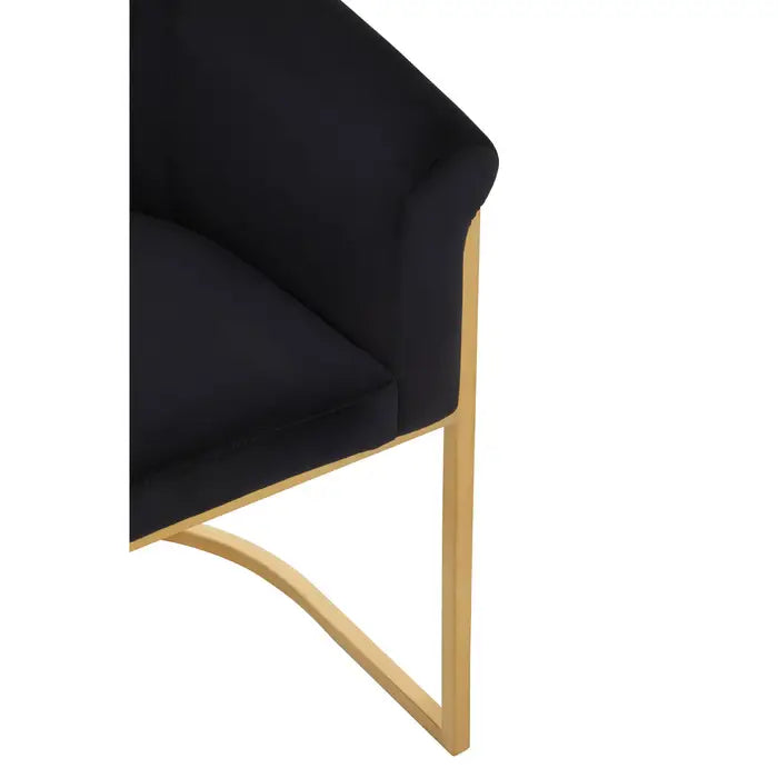 Black Velvet and Matte Gold Tub Design Dining Chair