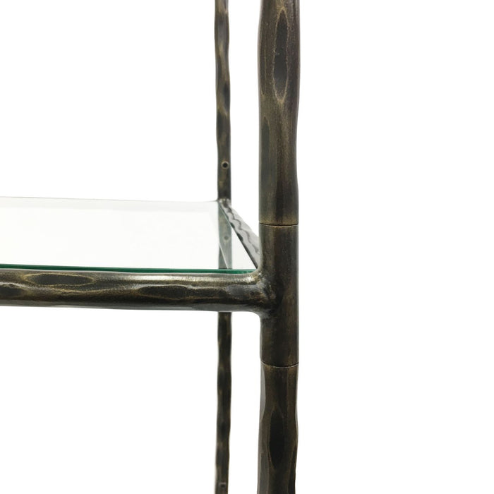 Patterdale Hand Forged Shelving Unit Table Dark Bronze with Glass Shelves