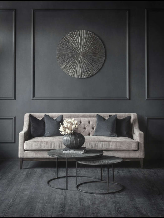 Theodore Buttoned Sofa in Warm Grey Fabric 200cm