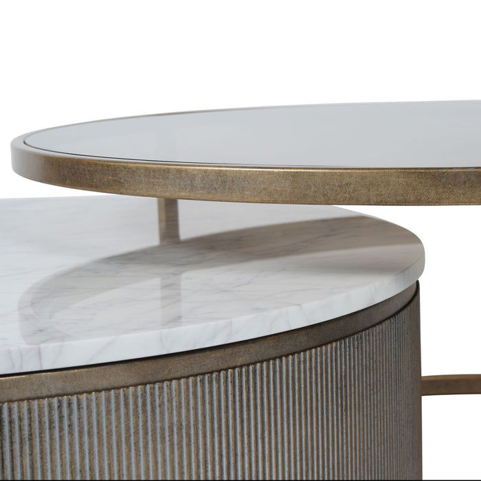 Belvedere Aged Gold Set of 2 Nesting Coffee Tables with Marble and Tinted Glass