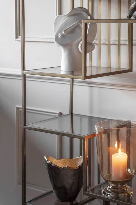 Westley Set of 2 Shelving Units in Dark Gold with Brown Tinted Glass