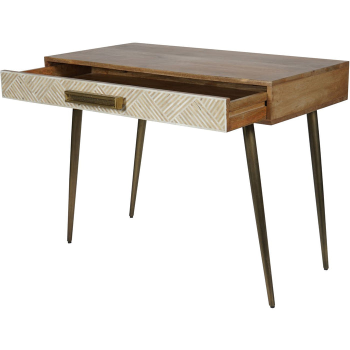 Linden Bone and Mango wood Desk Table with Drawer