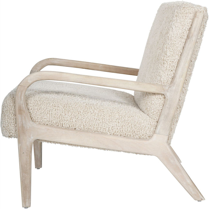 Teddy Occasional Chair Plush Cotton Fabric with Whitewashed Solid Wooden Frame