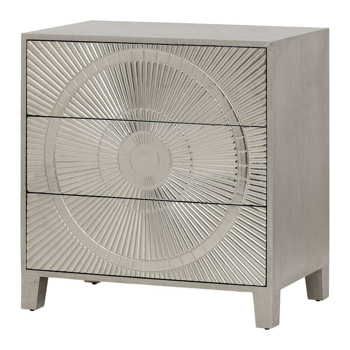 Coco Silver Embossed Metal Three Drawer Chest